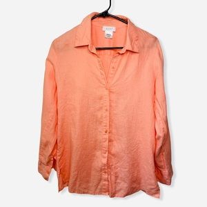 Kate Hill 100% Linen Long Sleeve Blouse Orange